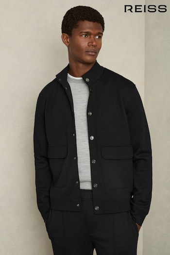 Reiss Black Roman Interlock Funnel-Neck Jacket (AB3819) | £148