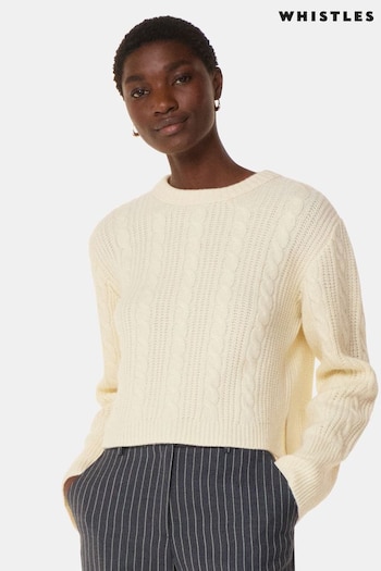 Whistles White Cable Detail Crew Neck Knit Jumper (AB3925) | £129