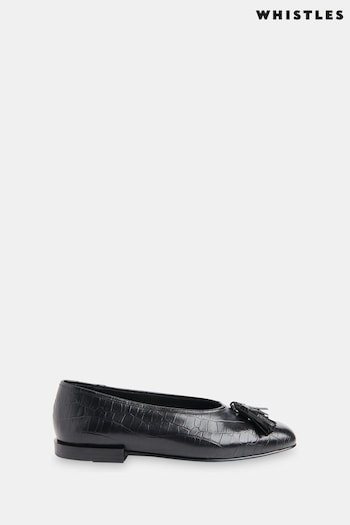 Whistles Black Cilou Tassel Croc Ballet Pumps (AB3968) | £119