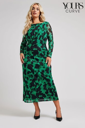 Yours Curve Green London Mesh Dress (AB4017) | £50