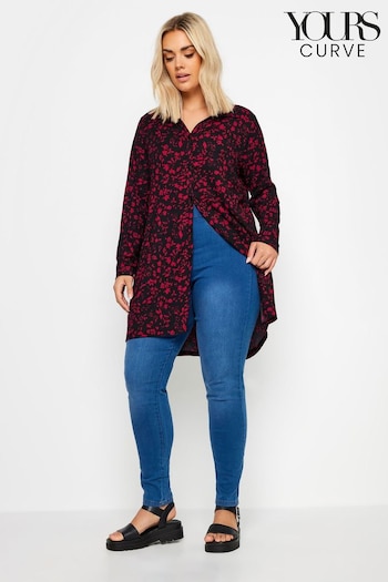 Yours Curve Black Floral Print Textured Shirt (AB4116) | £29