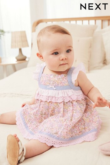 Pale Pink Ditsy Baby 2 Piece Woven Top and Short Set (0mths-2yrs) (AB4176) | £22 - £24