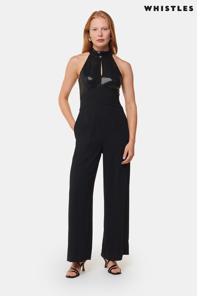 Black halter top jumpsuit shop