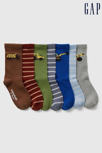 Gap Brown 7 Pack Crew Socks (Newborn-5yrs) (AB4221) | £14