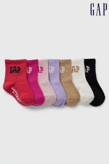 Gap Pink Logo 7 Pack Logo Crew Socks (Newborn-5yrs) (AB4228) | £14