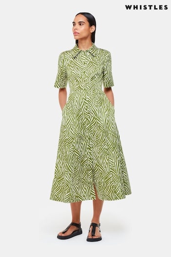 Whistles Green Linear Leaf Midi Dress (AB4342) | £159