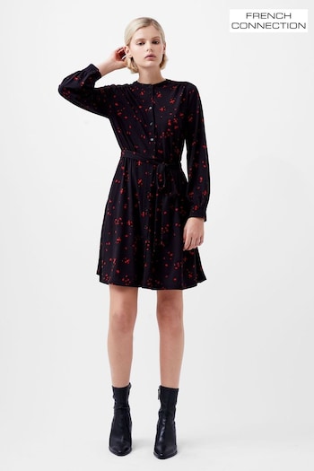 French Connection Black Floramour Meadow Long Sleeve Shirt Dress (AB5402) | £65