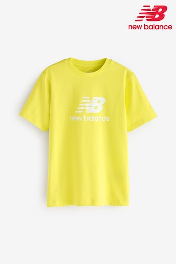 New Balance Yellow Boys 100% Cotton Stacked Logo T-Shirt (AB5498) | £18 - £22