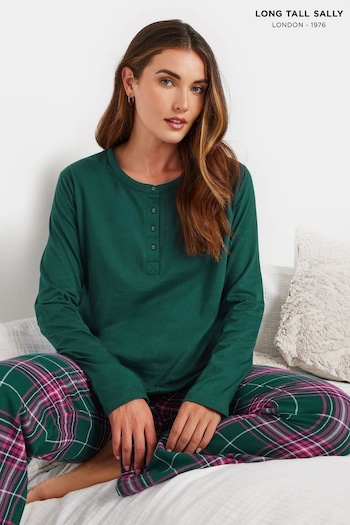 Long Tall Sally Green Long Sleeve Placket 100% Cotton Pyjamas Top (AB5734) | £17