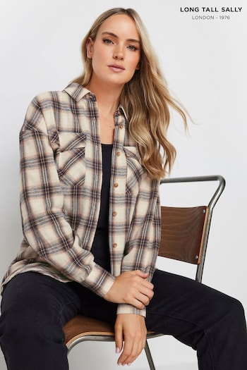 Long Tall Sally Natural Drop Shoulder Check 100% Cotton Shirt (AB5743) | £30