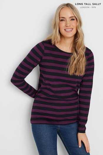 Long Tall Sally Purple Stripe Long Sleeve Scoop Neck T-Shirt (AB5841) | £19