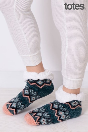 Totes Blue Ladies Crop Chenille Knitted Slipper Socks (AB6245) | £16