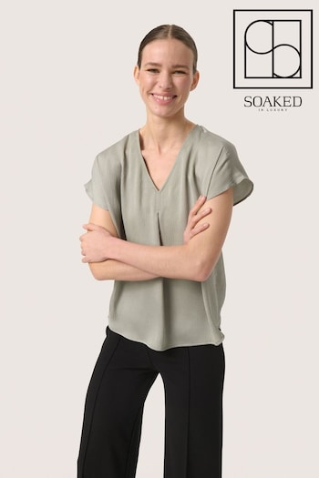 Soaked in Luxury Grey Loana Short Sleeve V-Neck Blouse (AB6280) | £45