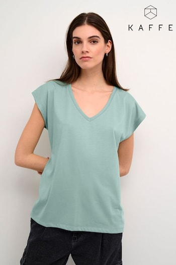 Kaffe Green KAlise V-Neck Short Sleeve T-Shirt (AB6345) | £35