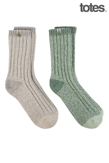 Totes Grey Ladies Chunky Wool Boot Socks 2 Pair Pack (AB6392) | £24