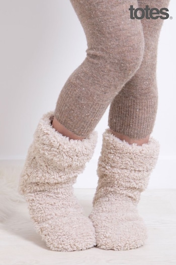 Totes Cream Ladies Faux Fur Slipper Sock Booties (AB6414) | £24