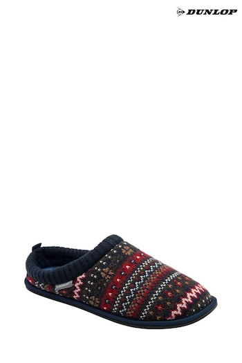 Dunlop Blue Mens Fairisle Warm Lined Slipper Mules (AB6463) | £17