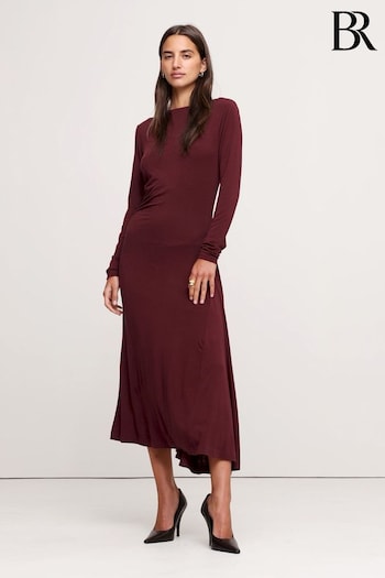 Banana Republic Burgundy Red Wool-Blend Asymmetric Midi Dress (AB6610) | £150