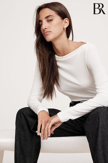 Banana Republic White Lights Luxe Wool-Blend Boat-Neck Top (AB6611) | £45