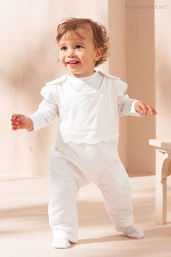 Angel & Rocket White Daphne 3 Piece 100% Cotton Dungarees Set (AB6737) | £28