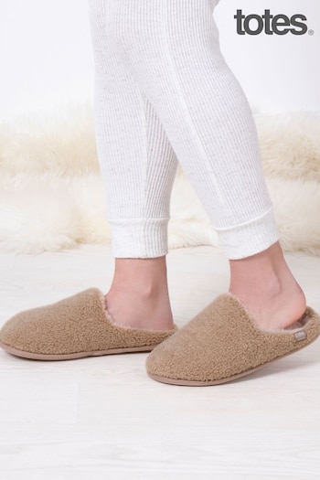 Totes Natural Ladies Isotoner Curly Faux Fur Mule Slippers (AB7413) | £26