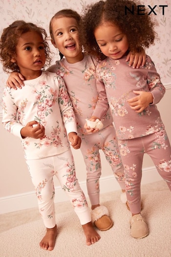 Neutral Floral Pyjamas 3 Pack (9mths-16yrs) (AB7715) | £26 - £37