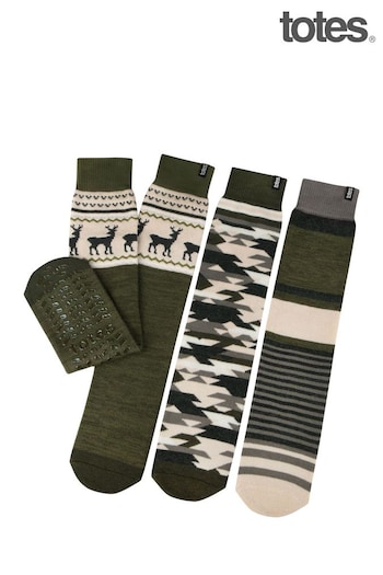 Totes Green Mens Original Slipper Socks 3 Pair Pack (AB7779) | £20