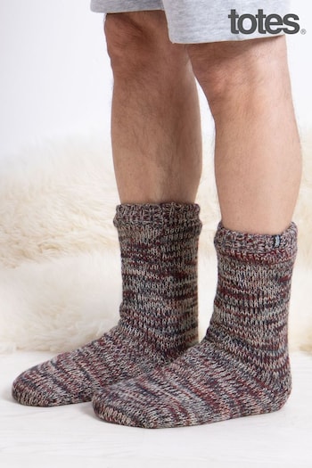 Totes Red Mens Chunky Twist Slipper Socks (AB7782) | £18