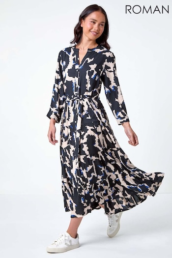 Roman Black Abstract Print Midi Dress (AB7876) | £48