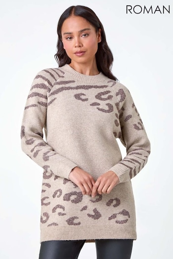 Roman Natural Petite Animal Print Longline Stretch Jumper (AB7887) | £40