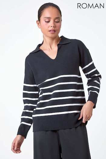 Roman Black Stripe Print Collared Knit Jumper (AB7895) | £38