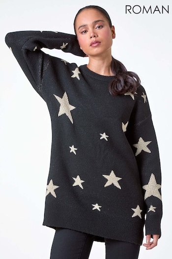 Roman Black Petite Metallic Star Print Jumper (AB7899) | £40