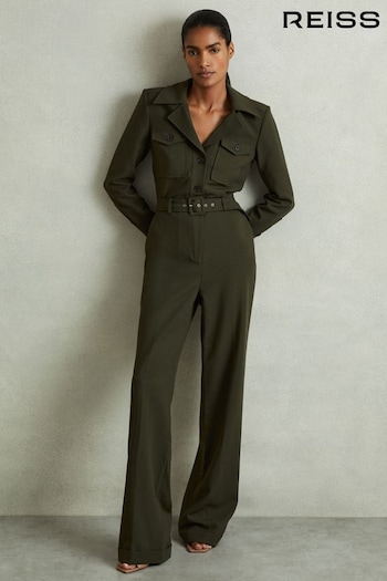 Reiss Dark Green Ray Belted Utility Jumpsuit (AB8219) | £238