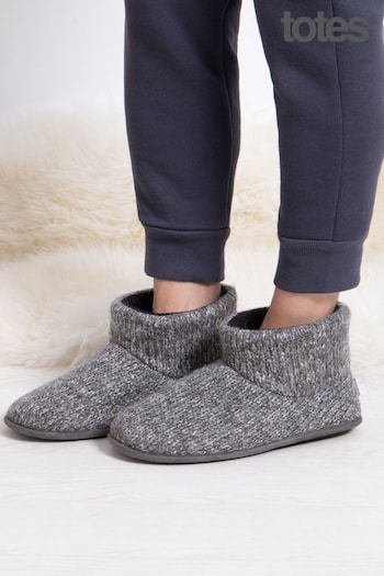 Totes Grey Mens Knitted Short Boot Slippers (AB8239) | £32