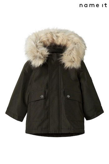 Name It Green Boys Parka Coat With Faux Fur Hood (AB8377) | £46