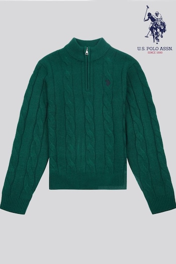 U.S. Polo Assn. Boys Blue Cable Knit Funnel Neck Jumper (AB8426) | £50 - £60