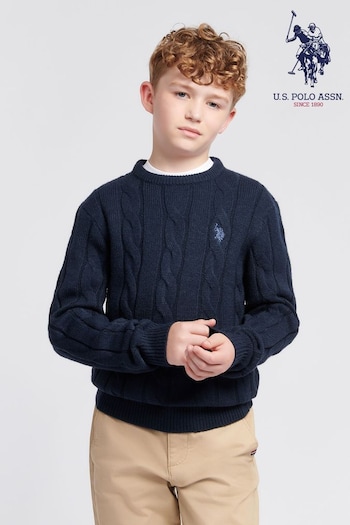 U.S. Polo Assn Blue U.S. Polo Assn. Boys Blue Cable Knit Jumper (AB8441) | £45 - £54