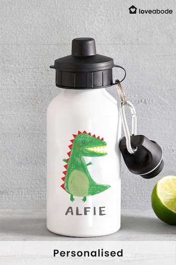 Loveabode Personalised Dinosaur Print White Drinks Bottle (AB8638) | £14