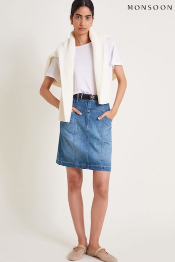 Monsoon Blue Anisa Denim 100% Cotton Mini Skirt (AB8776) | £55