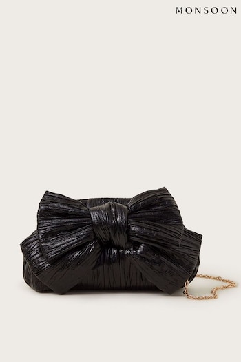 Monsoon Black Isla Plisse Bow Bag (AB8817) | £55