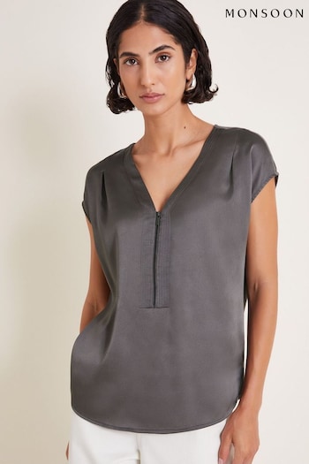 Monsoon Grey Wilde Woven Sleeveless Top (AB8840) | £45