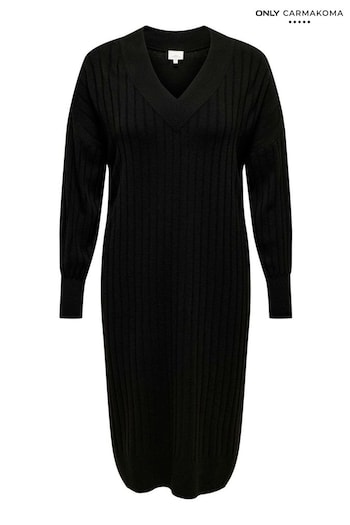 ONLY Curve Black Ribbed Knitted Midi Jumper Dress (AB9109) | £38