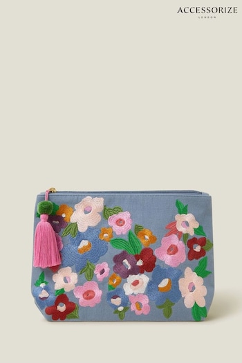 Accessorize Blue Embroidered Floral Make Up Bag (AB9396) | £20