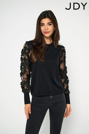 JDY Black Organza Sleeve Sweatshirt Top (AB9428) | £30