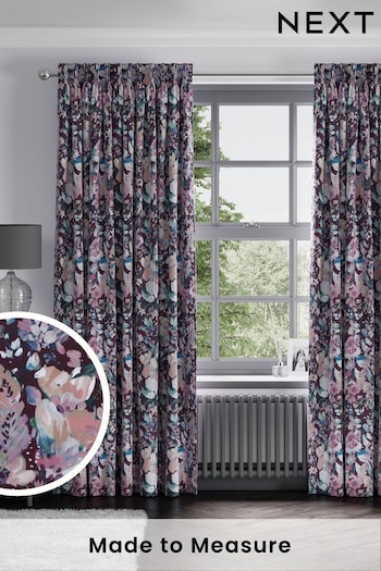 Black/Pink Rustic Romance Floral Faux Silk Made to Measure Curtains (AB9496) | £100