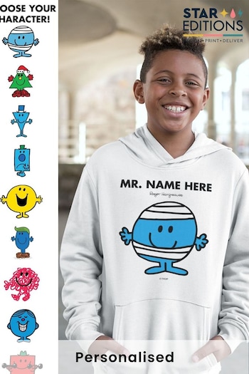 Star Editions Mr. Men Childrens Personalised White 100% Cotton Hoodie (AB9524) | £35