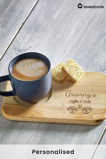 Loveabode Natural Personalised Cups And Hearts Serving Board (AB9683) | £15