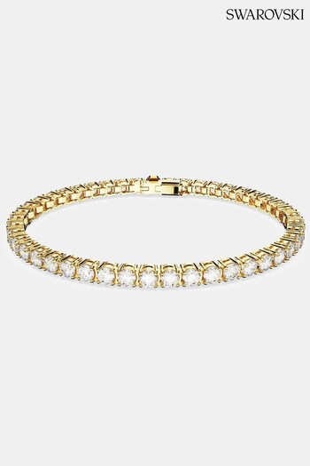 Swarovski Gold Matrix Tennis Bracelet, Round Cut, Gold-Tone Plated (AB9748) | £179