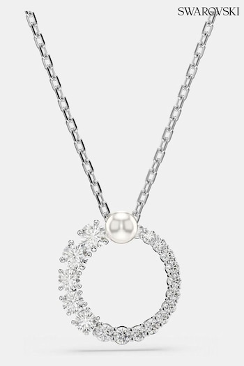 Swarovski Gold Tone Crystal Pearl Round Cut White Rhodium Plated Matrix Pendant Necklace (AB9749) | £89