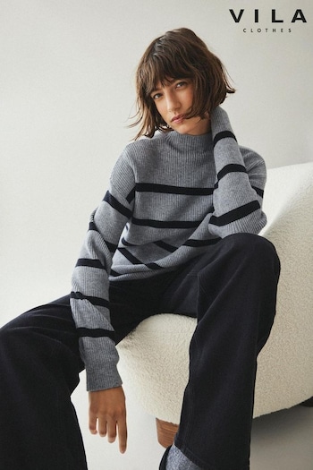 VILA Grey Long Sleeve Cosy Stripe Jumper (AC0467) | £35